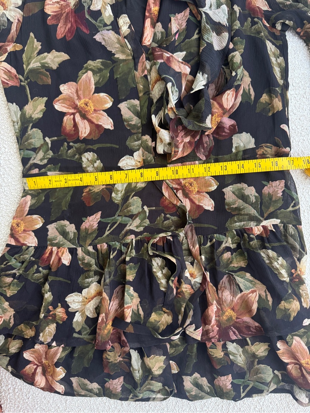PAIGE Elynne Black/Antique Bisque Sheer Floral Ruffle Tunic - Picture 6 of 10
